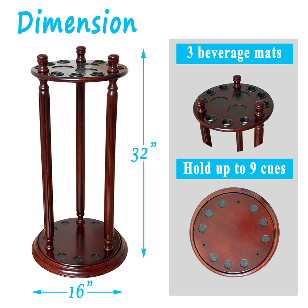 Rotating Billiard Cue Rack – Holds 9 Cues | Solid Wood Stand (Rack Only)