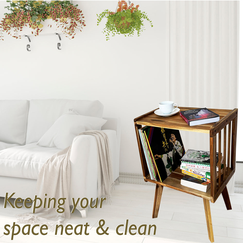 Record Player Stand with Vinyl Storage β Turntable Table with Mid-Century Modern Style
