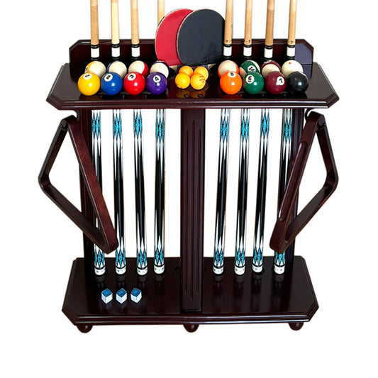 Natural Wood Pool Cue Rack – Billiard Cue Holder Stand for 10 Cues & Full Ball Set (Rack Only)