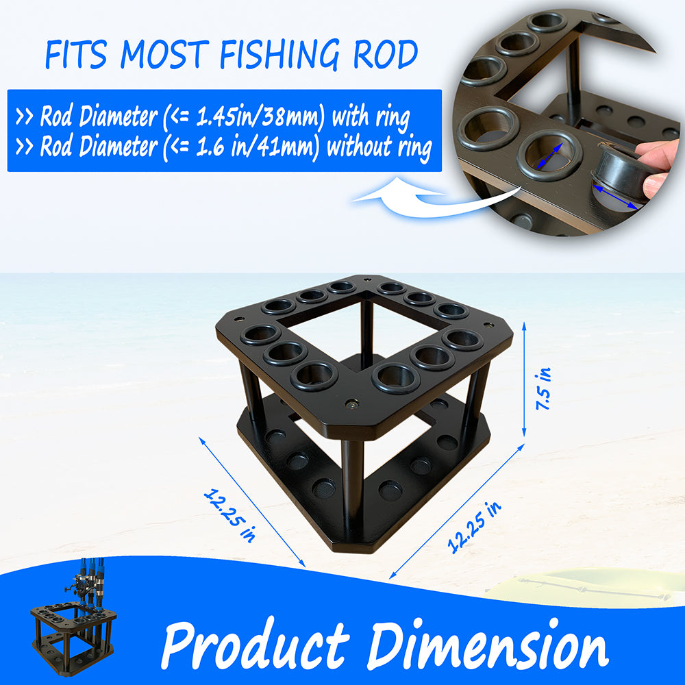 Solid Wood Fishing Rod Holder – Store & Display Up to 12 Rods (Rack Only)