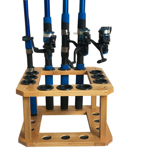 Solid Wood Fishing Rod Holder – Store & Display Up to 12 Rods (Rack Only) - Oak Finish