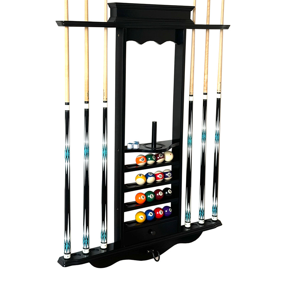 Premium Wall-Mounted Billiard Cue Rack – Solid Natural Wood | Holds 10 Cues + Full Accessory Set (Rack Only)