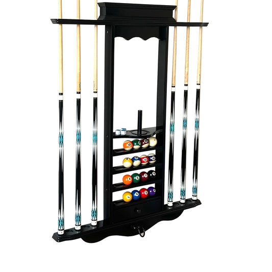 Premium Wall-Mounted Billiard Cue Rack – Solid Natural Wood | Holds 10 Cues + Full Accessory Set (Rack Only)