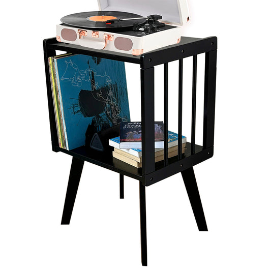 Record Player Stand with Vinyl Storage – Turntable Table with Mid-Century Modern Style