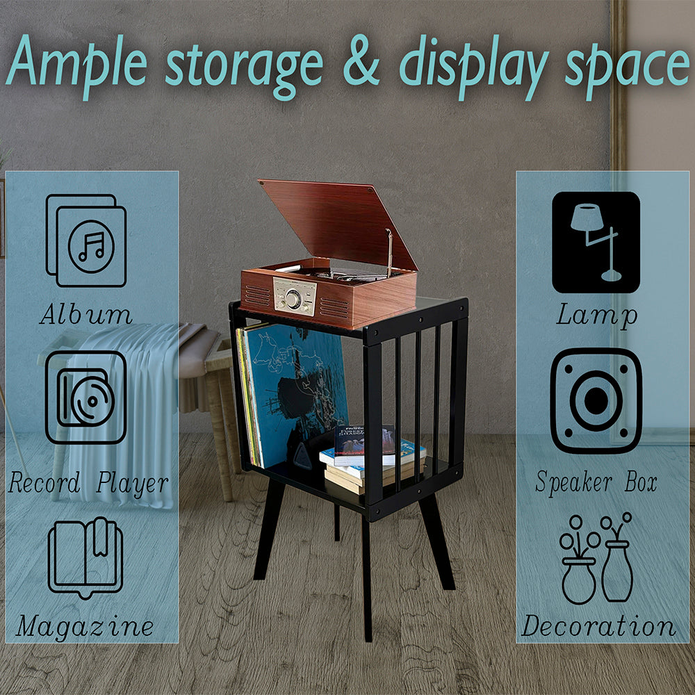 Record Player Stand with Vinyl Storage – Turntable Table with Mid-Century Modern Style